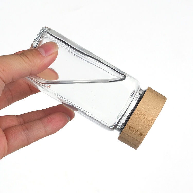 Glass Spice Jars 4oz Square Spice Bottles with Label Bamboo Lid