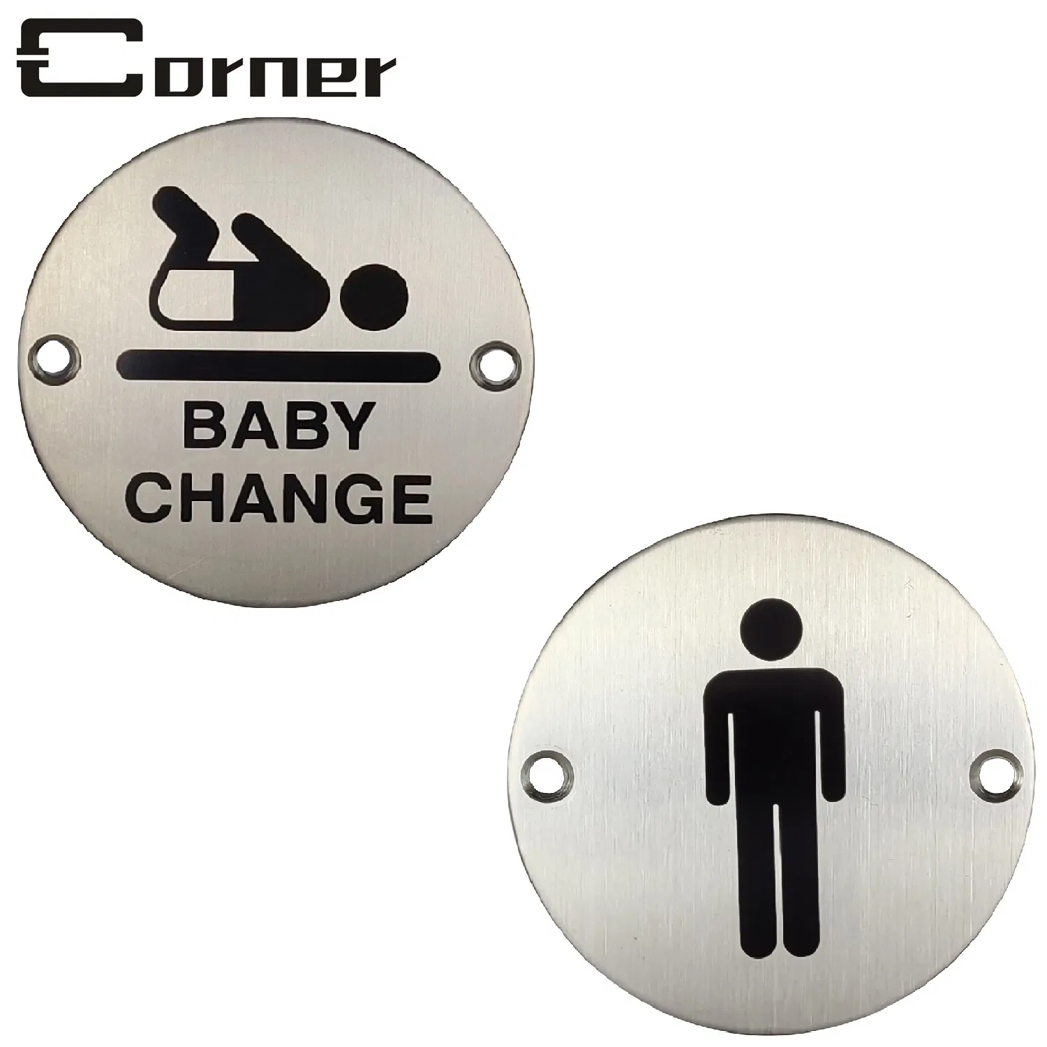 1.2mm Thickness Etching Stainless Steel Round Silk Print Restroom Door Sign Plate for Public Area