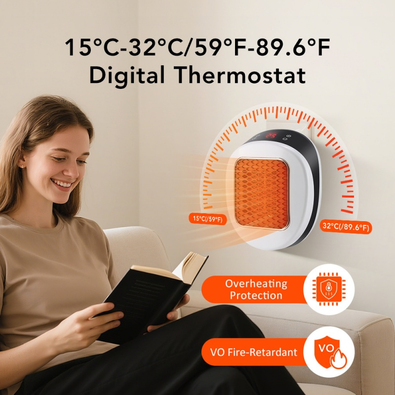 Compact Electric Wall Heater with Remote Control for Cozy Spaces