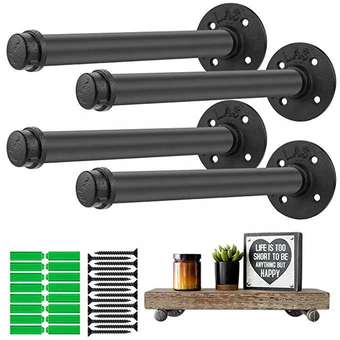 Decorative Floating Rustic Home Decor Wall Mount Iron Metal Industrial Shelving Pipe Shelf Bracket Support with Wood 3-Tiers
