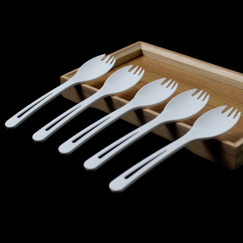 Wholesale Disposable Compostable Biodegradable White Color Cutlery Cornstarch Spork Spoon