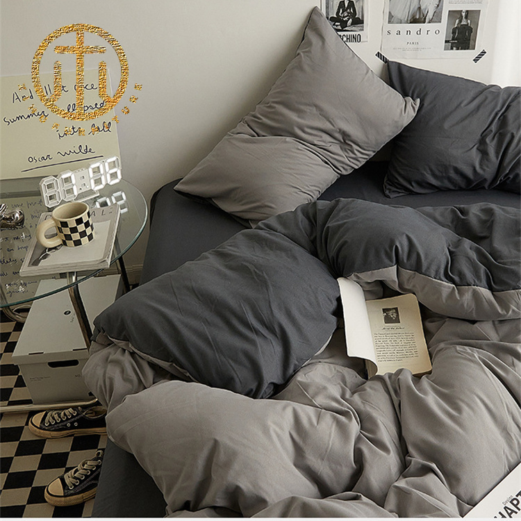 Four-Piece Solid Color Washable Bed Sheet Quilt Cover Simple Fitted Sheet