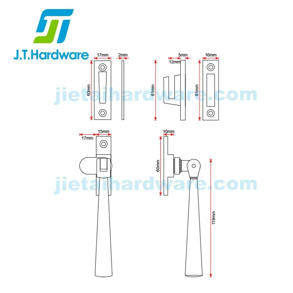 Door and Window Accessories Tapered Design Solid Brass Window Fastener with Hook Plate