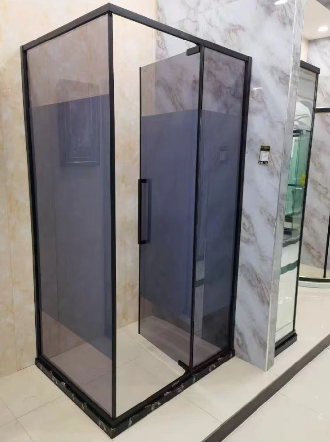 Black Framed Pivot Door Tempered Clear Glass Diamond Shape Shower Enclosure Luxury Shower Cabin