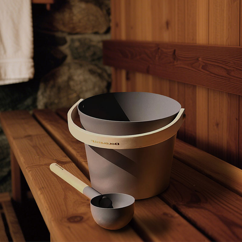 Sauna Room Accessory Kit 4-Piece Bucket Ladle Humidity Gauge & Hourglass