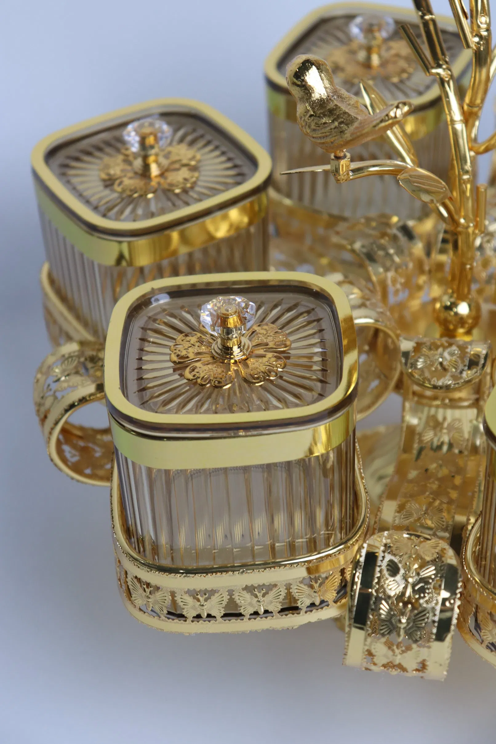 Featuring 6 Square Acrylic Airtight Jars and a Gold-Plated Iron Candy Bowl