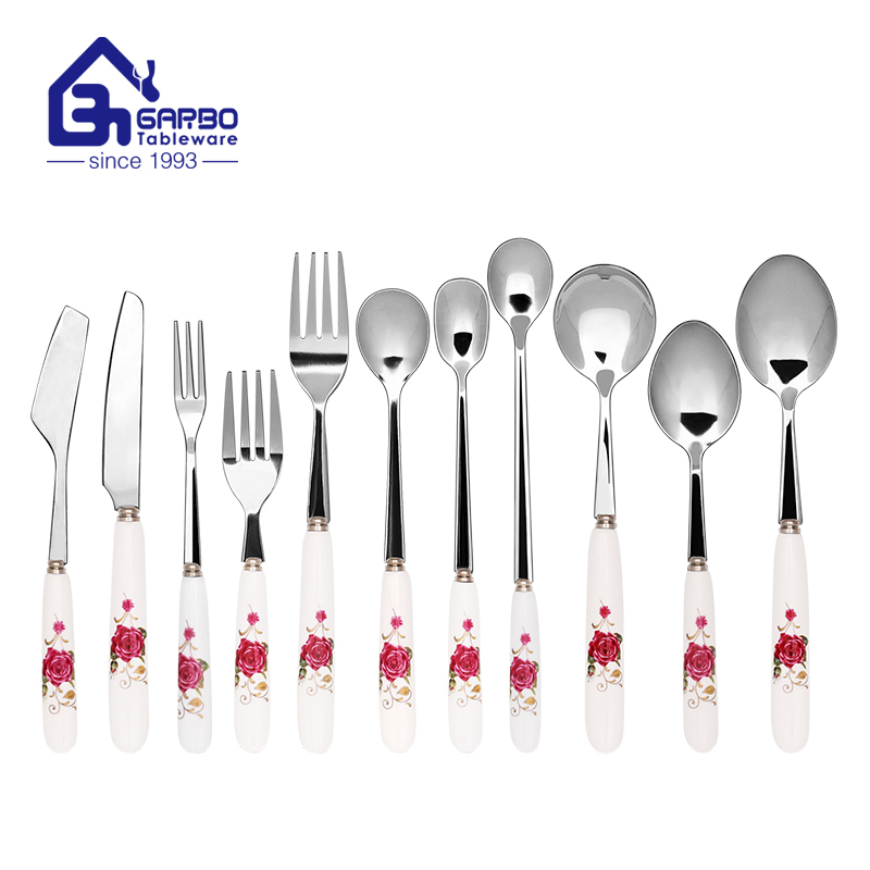 Silverware Fork Custom Stainless Steel Cutlery Set Restaurant Flatware Wedding Colourful Fork with Ceramic Handle