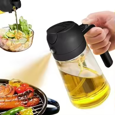 Custom 2-in-1 Olive Oil Dispenser & Sprayer - 16oz Kitchen Spray Bottle with Brush for Cooking & BBQ
