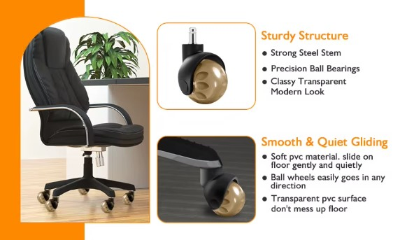 Hot Sell 2 Inch 50 mm Replaceable PU Yellow Color Ball Furniture Office Chair Caster Wheel for Gaming Chair Roller