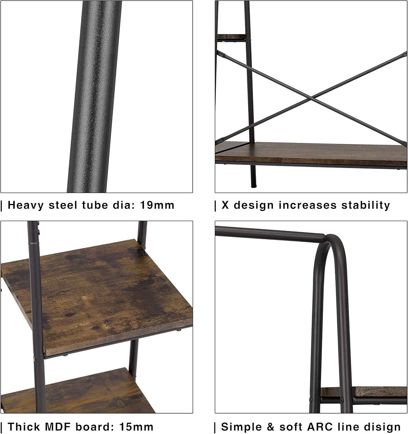 Rustic Heavy Iron Freestanding Garment Rack 4 Wood Shelves Portable Organizer for Bedroom/Entryway Living Room Hanging Clothes