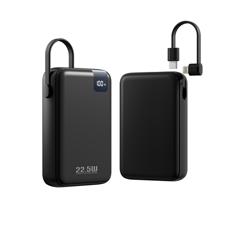 Ultra-Fast Portable Mobile Power Bank with Built-in Charging Cable