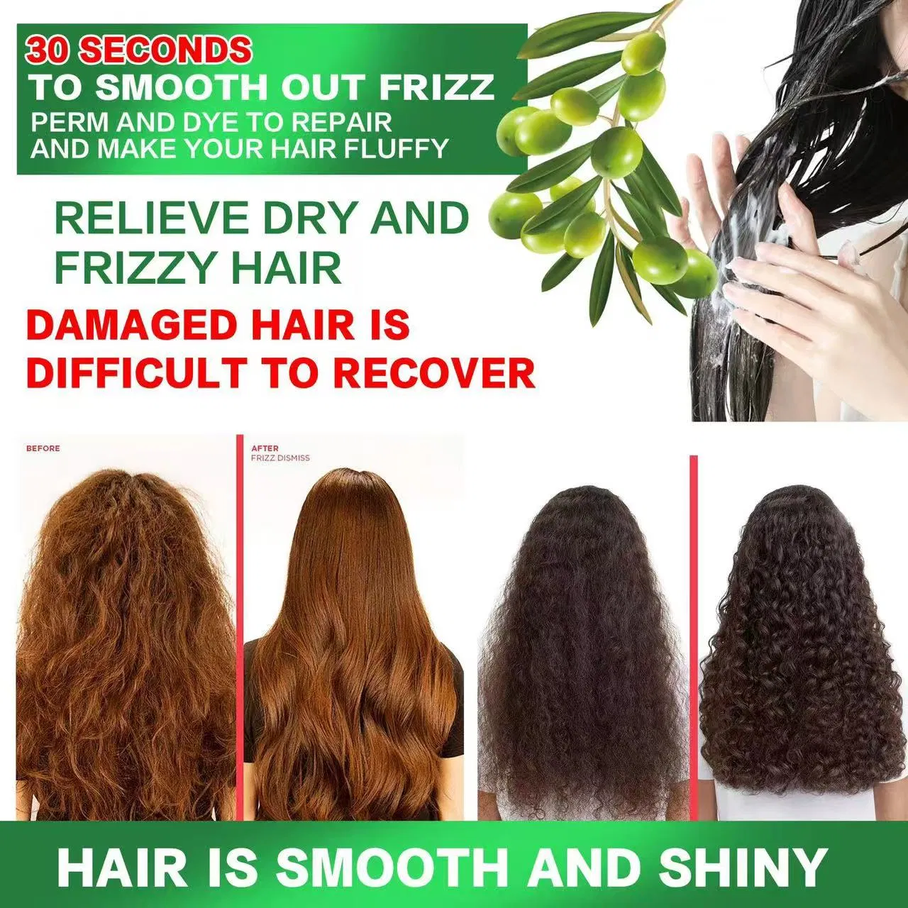Roushun Fully Natural Olive Hair Treatment - Smooth Moisturize & Nutrient-Rich Hair Care