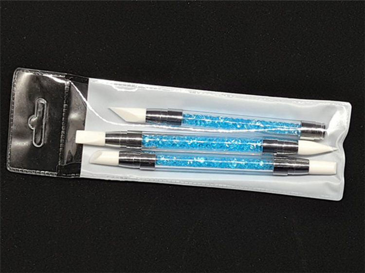3 PCS Silicone Design Acrylic Brush Pen Sculpture Powder Picking 3D Nail Art Drawing Tools