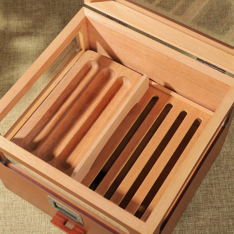 Factory Customized Mahogany Wood Humidor Cigar Box Reusable Solid Wooden Single Cigar Travel Cigar Case Organizers