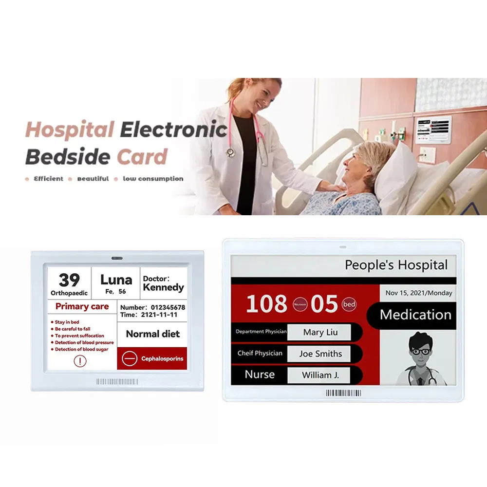 Large 7.5/11.6 Inch E Ink Display for Hospital Bedside & Meeting Room, Wireless 2.4GHz Electronic Sign with Crash Prevention System, OEM/ODM