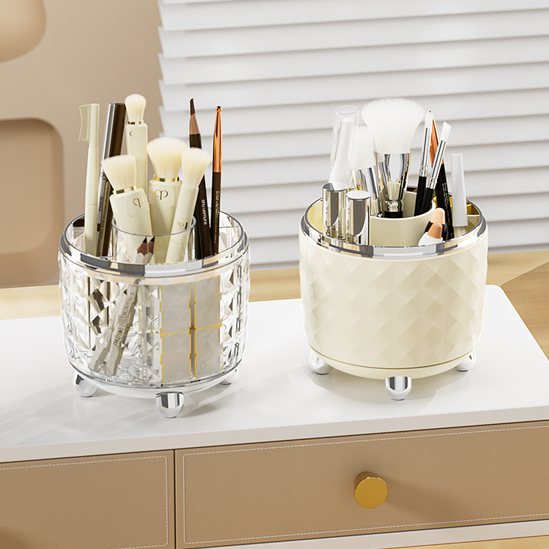 High Capacity Transparent Round Swivel Cosmetic Brush Organizer