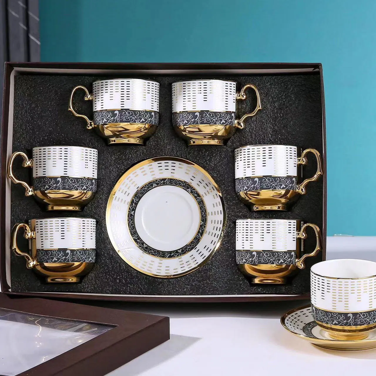 European Gold Plated Coffee Cup and Dish Set Gift Set of 12 Tableware Gifts