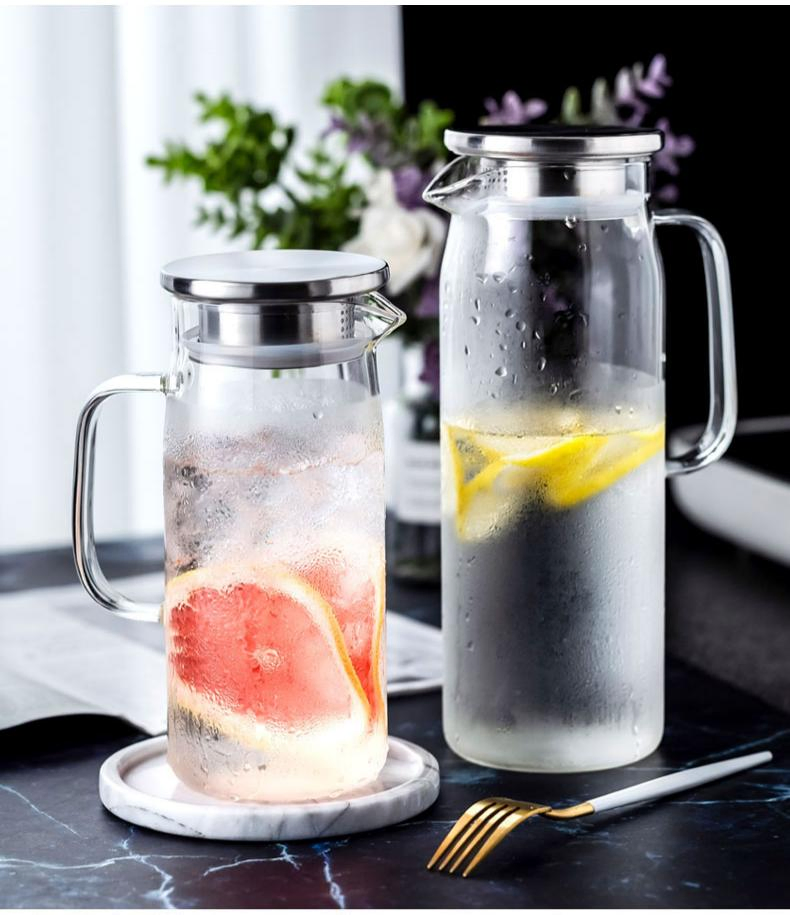 1500ml Heat Resistant Glass Water Filter Pitcher with Stainless Steel Bamboo Lid