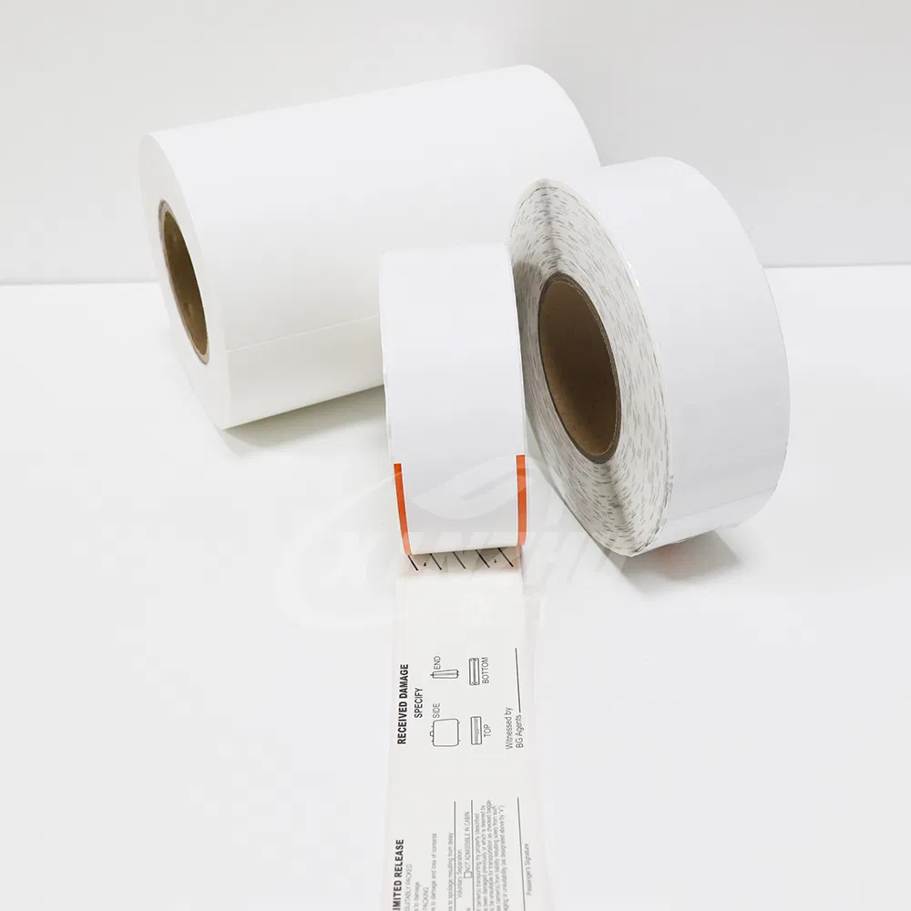 Baggage Tag Stock Jumbo Roll Direct Thermal Synthetic Material Iata Compliant