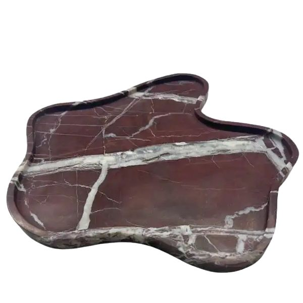 Unique Shape Design Rosso Levanto Marble Tray Sinotopstone Irregular Marble Tray