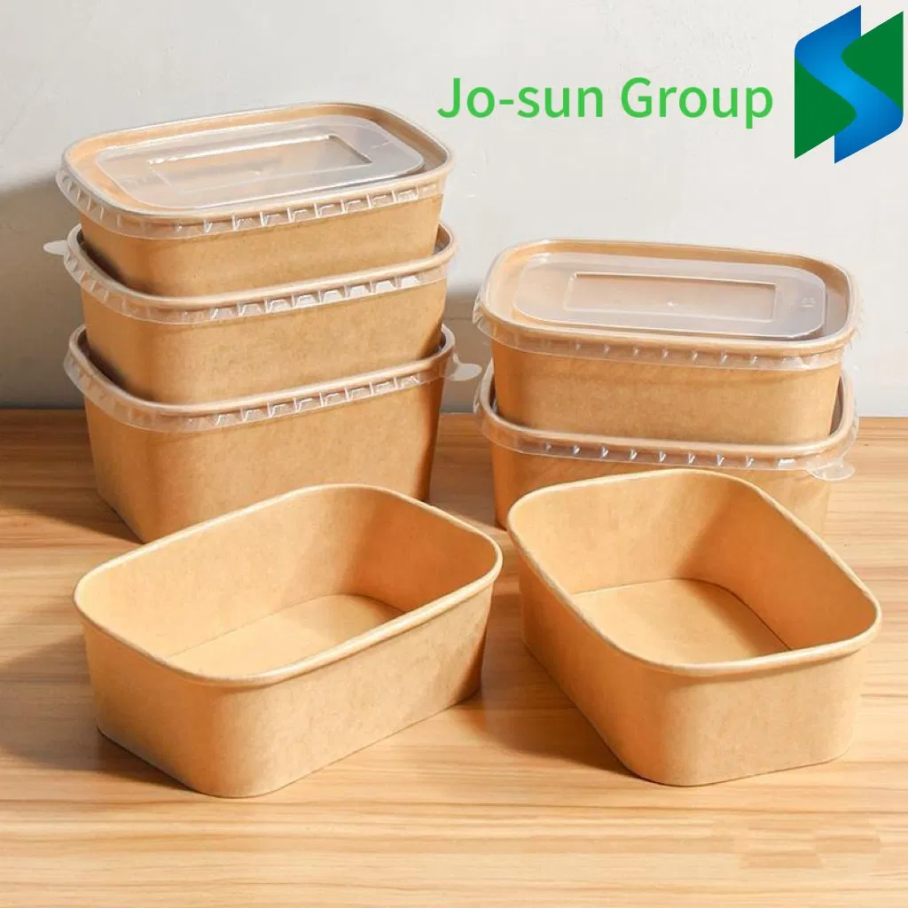 Rectangular Disposable Kraft Paper Bowl Packaging Take Away Salad Bowl with Lid