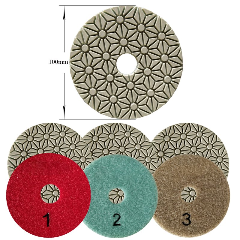 4 Inch Good Performance 3 Steps Wet Diamond Stone Polishing Pad for Granite Marble Quartz Stone