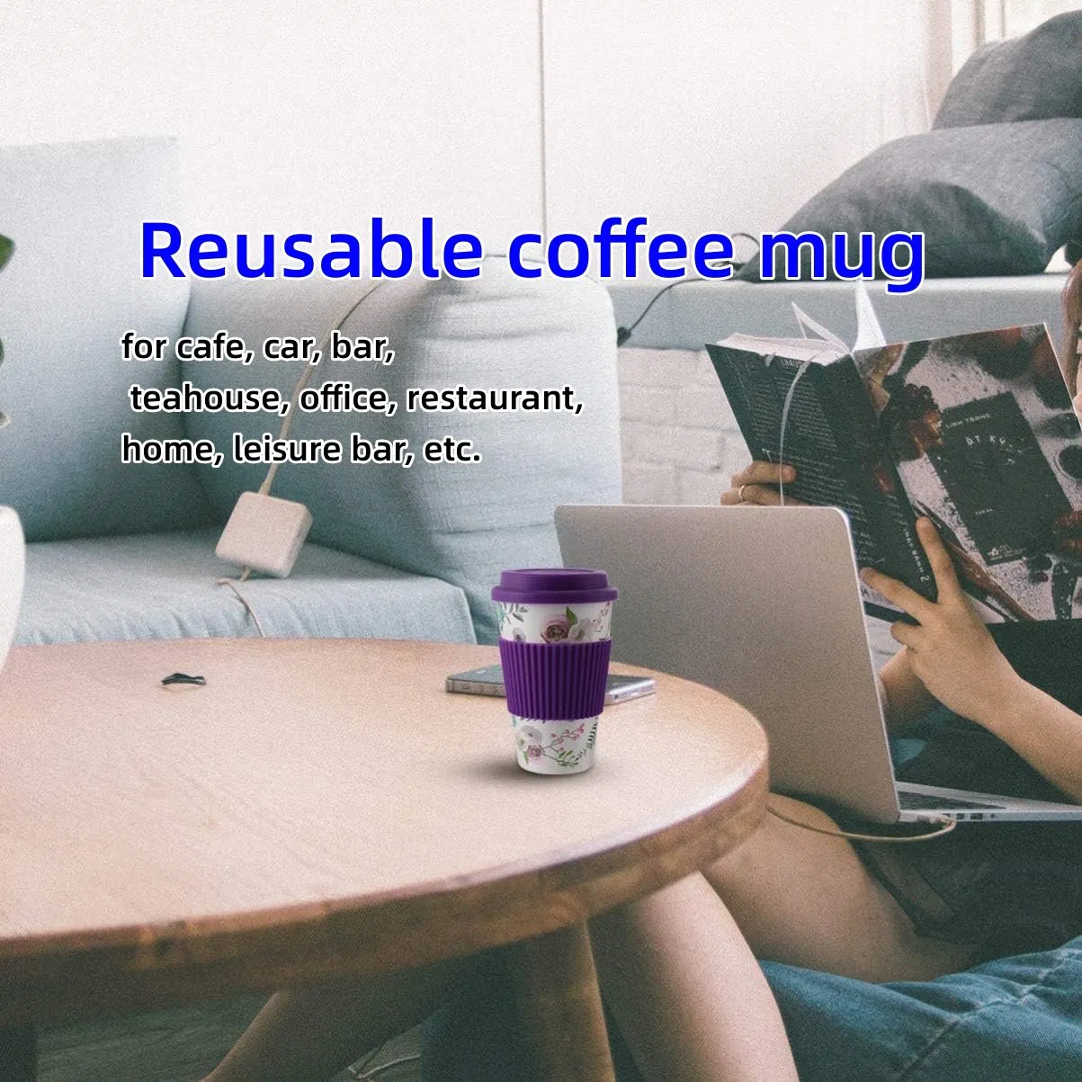 Reusable Eco-Friendly Bamboo Fibre Silicone Lid Coffee Tumbler Travel Coffee Cup Mug