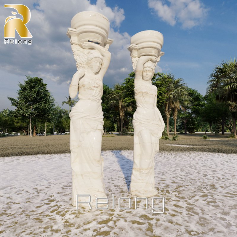 Greek Marble Caryatids Hand Carved Marble Statue Columns for Villa