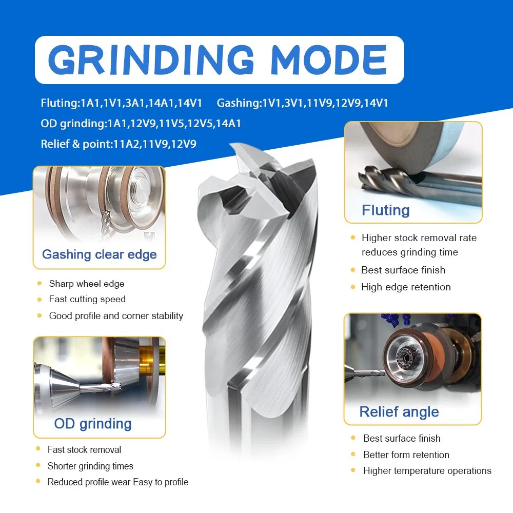 Endmills Cutter Resin Diamond CBN Grinding Wheel Tungsten Carbide Drilling Bits Fluting Grinding Wheel