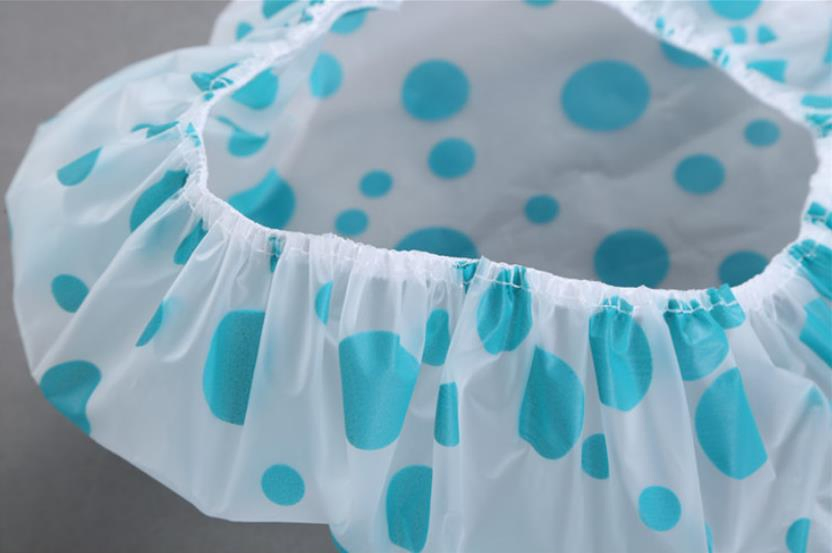 Disposable PE Shower Cap with Heart-Shaped in Blue