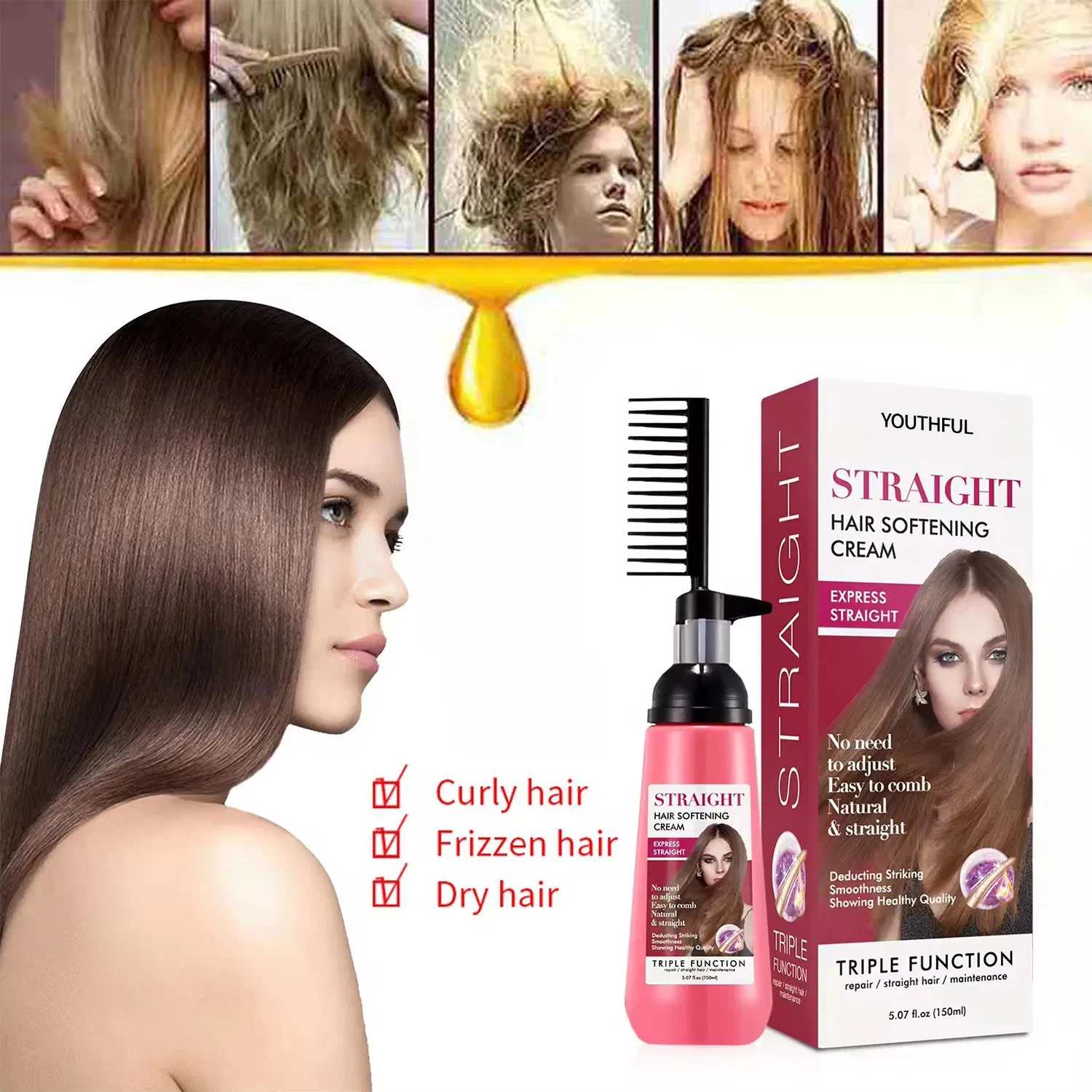 Private Label Easy Use Instant Hair Straightening Softening Cream