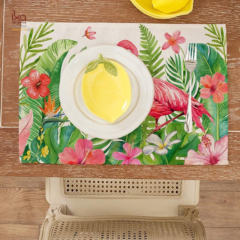 Thanksgiving Printable Washable Floral Leaf Non Slip Restaurant Table Kids Custom Design Linen Placemat for Glass
