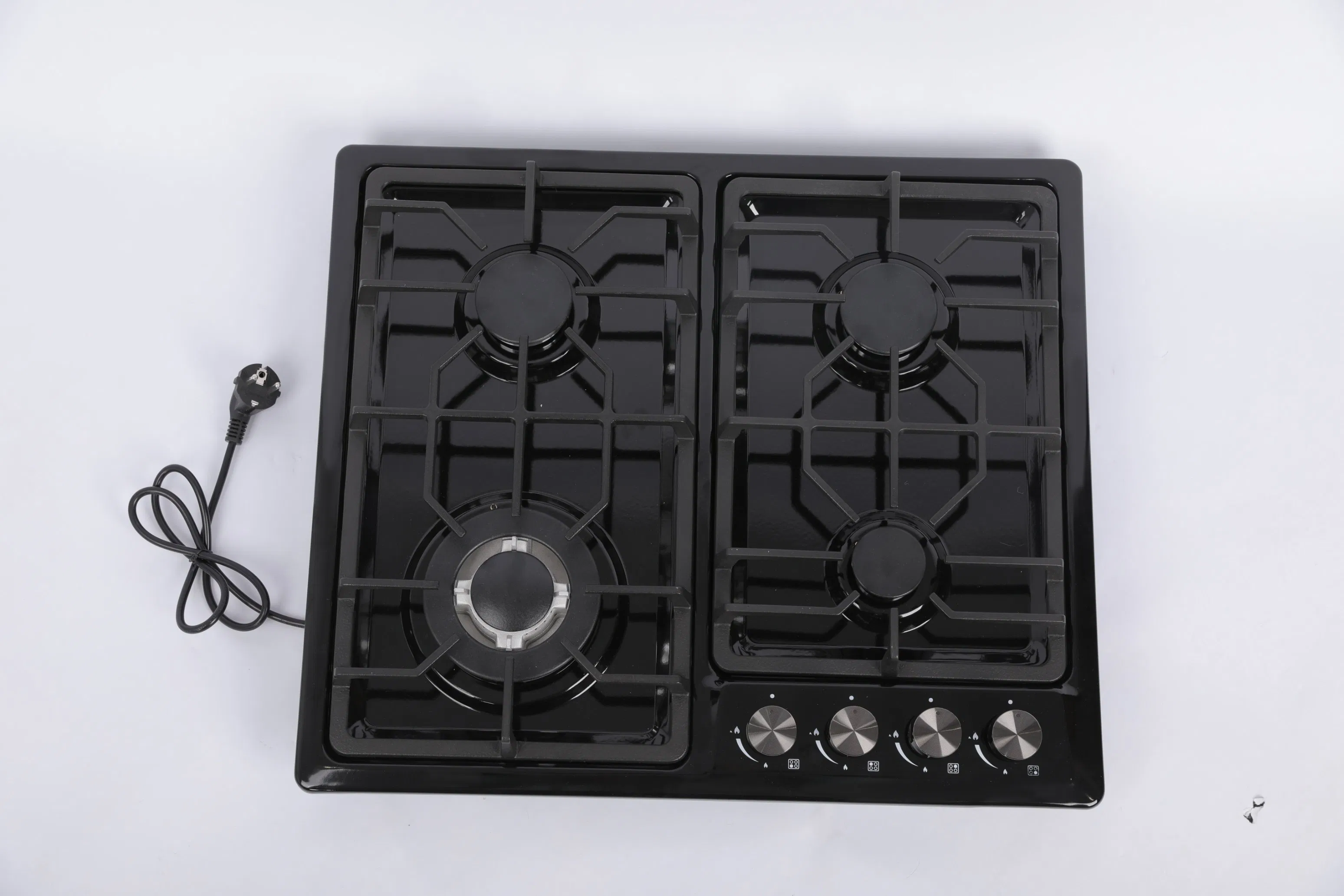 Встраиваемая газовая плита 4 конфорки, черное стекло