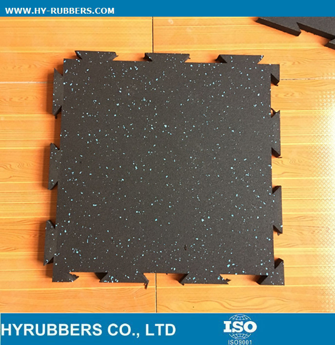 Interlock Gym Use Rubber Floor Tile, Dog Bone Safety Rubber Floor Recycled