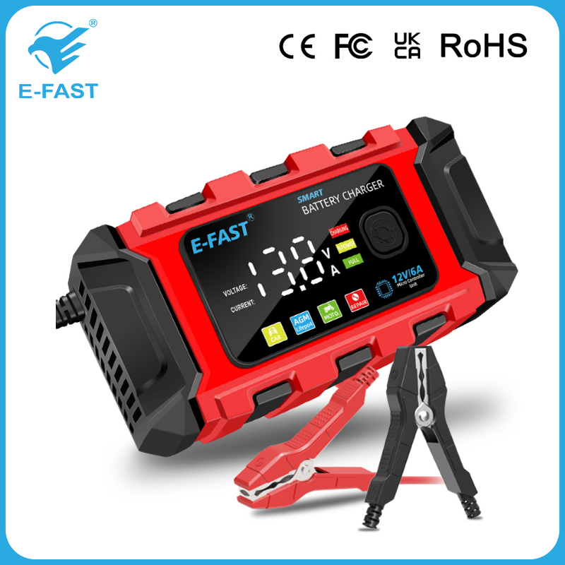 Portable 12V Car Battery Charger 6A Automatic Intelligent Pulse Repair Lead Acid Battery Charger