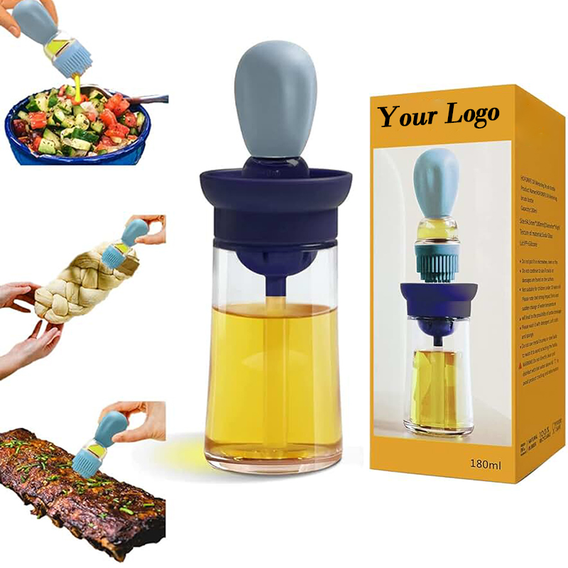 2 in 1 Glass Oil Brush Bottle Glass Olive Oil Dispenser with Silicone Oil Brush for Cooking Baking BBQ Grill