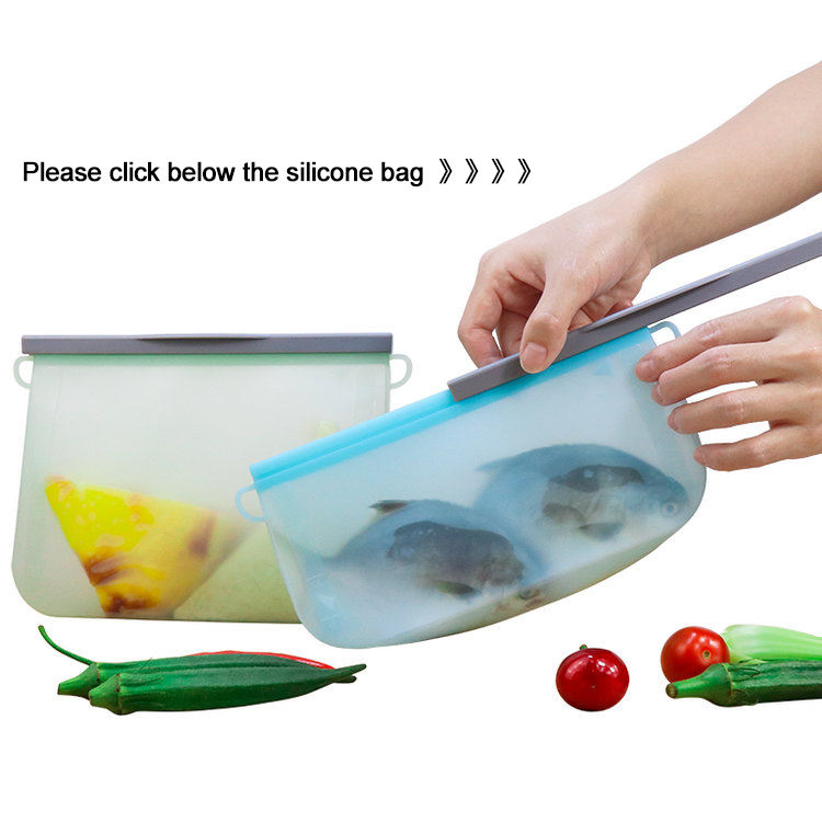 Custom Reusable Silicone Kitchen Food Grade Storage Zip Lock Bags with Plastic Clip