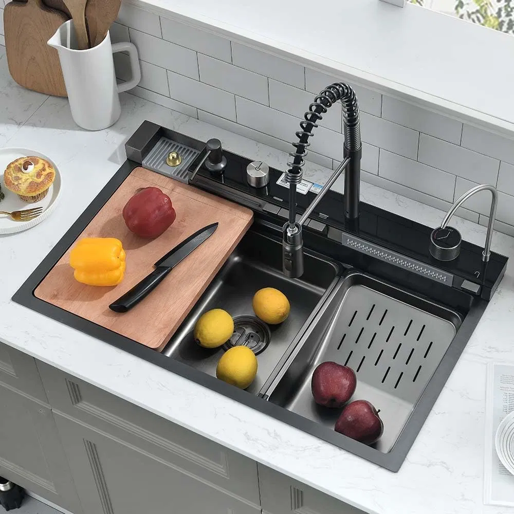 2025 Edition Smart LED Digital Display Kitchen Sink Multifunction Modern Waterfall Stainless Steel Smart Kitchen Sink