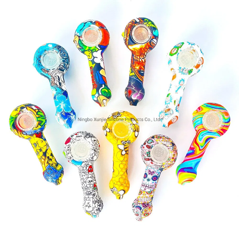 4.5inch Silicone Hand Pipe with Glass Bowl Silicone DAB Rig Glass Straw