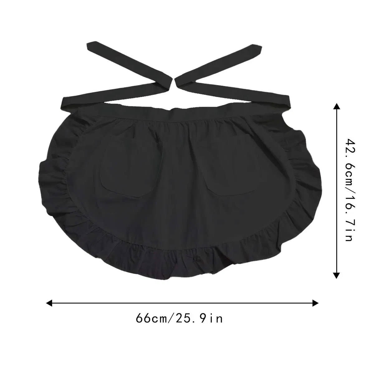 Cute Lace Restaurant Waitress, Cotton Lotus Leaf-Trimmed Bib, Black Lace Apron