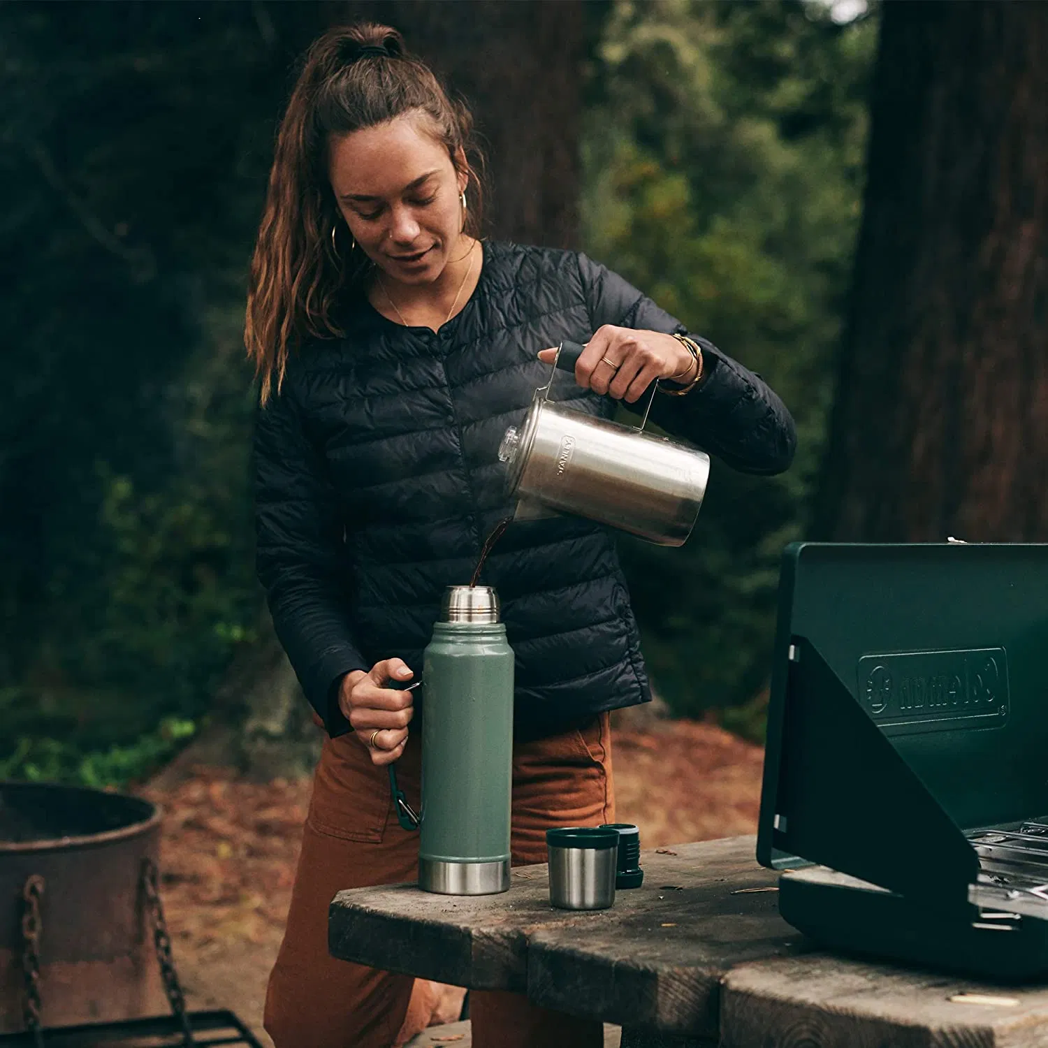 304 Stainless Steel Double-Layer Heat Insulation Pot Large Capacity Outdoor Vehicle Travel Pot Portable Kettle with Handle