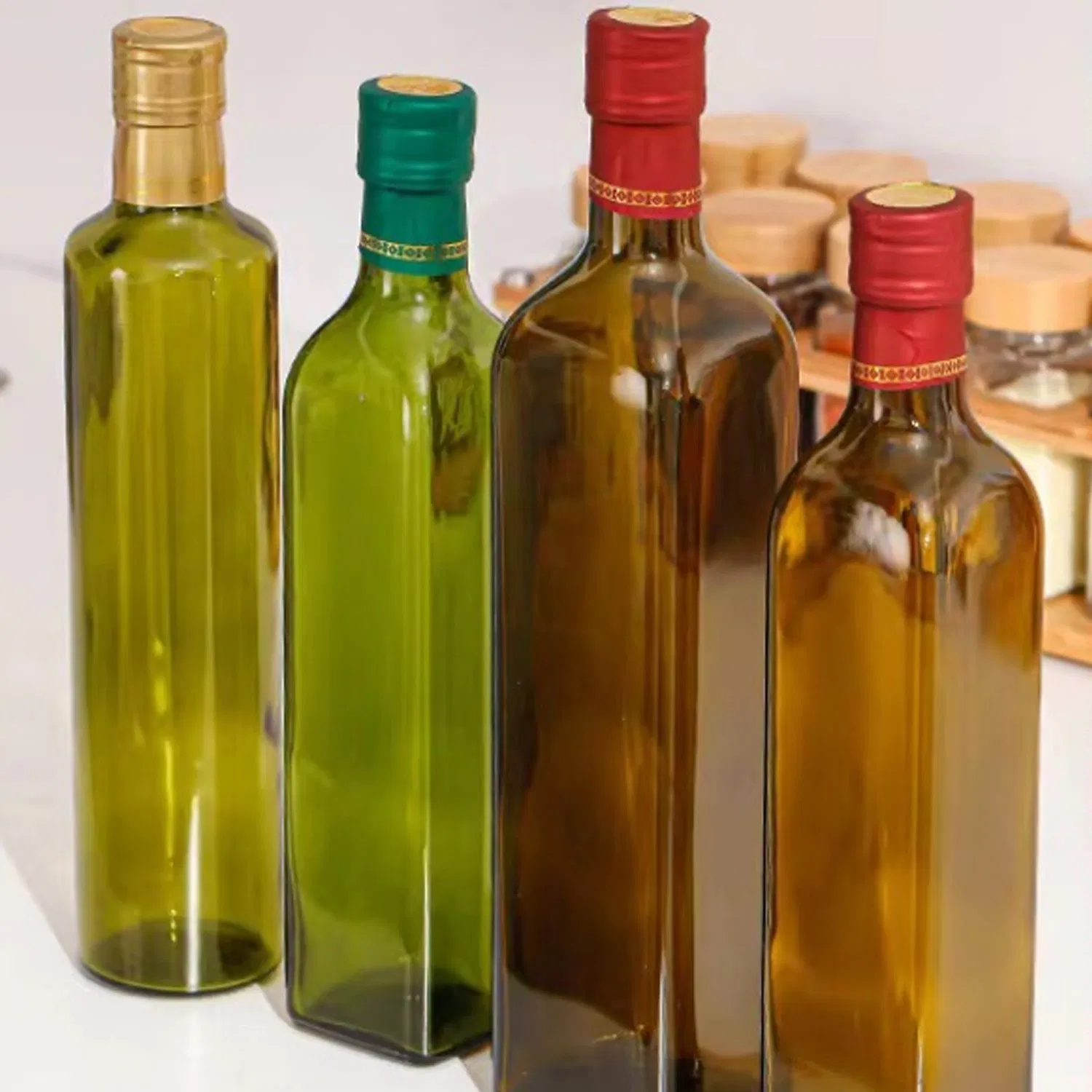 Brown Walnut Oil Tea Olive 250ml 500ml Square Green Glass Sesame Bottle