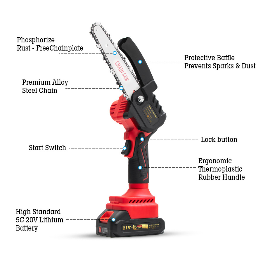 21V 900W Rechargeable 6 Inch Woodworking Garden Logging Mini Electric Chain Saw