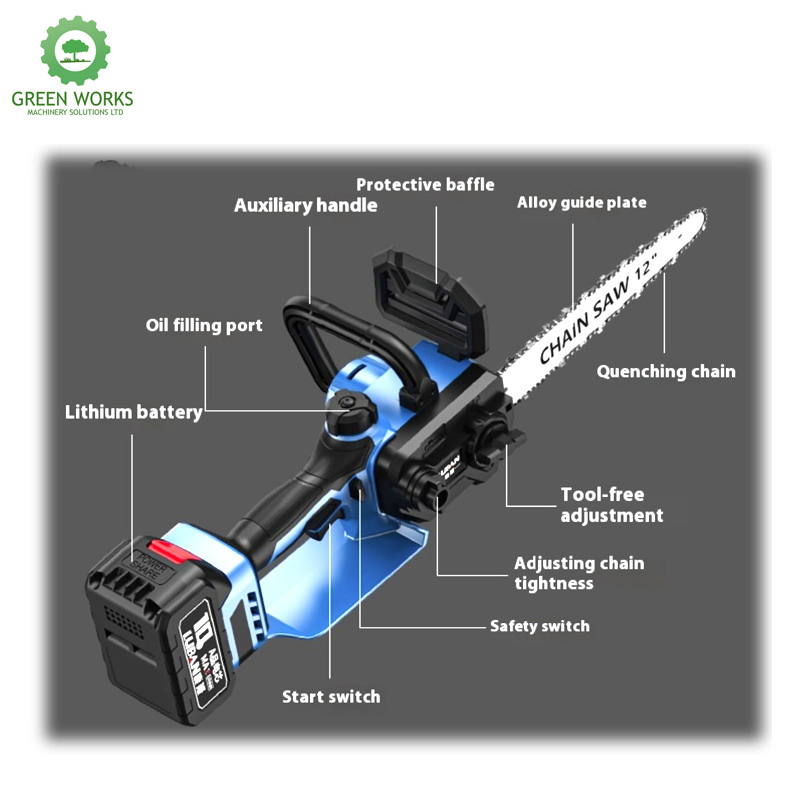High Powered Portable Cordless Chainsaw with a 12-Inch Chain and Bar for Wood Cutting and Tree Trimming