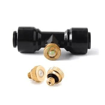 Brass Misting Sprayer Irrigation/Fog Nozzle Factory Sale Mebon Connector Pipe Fitting Brass Nozzle Mist Tee for 1/4 Inch Pipe/Mist Nozzle+ Tee Connector