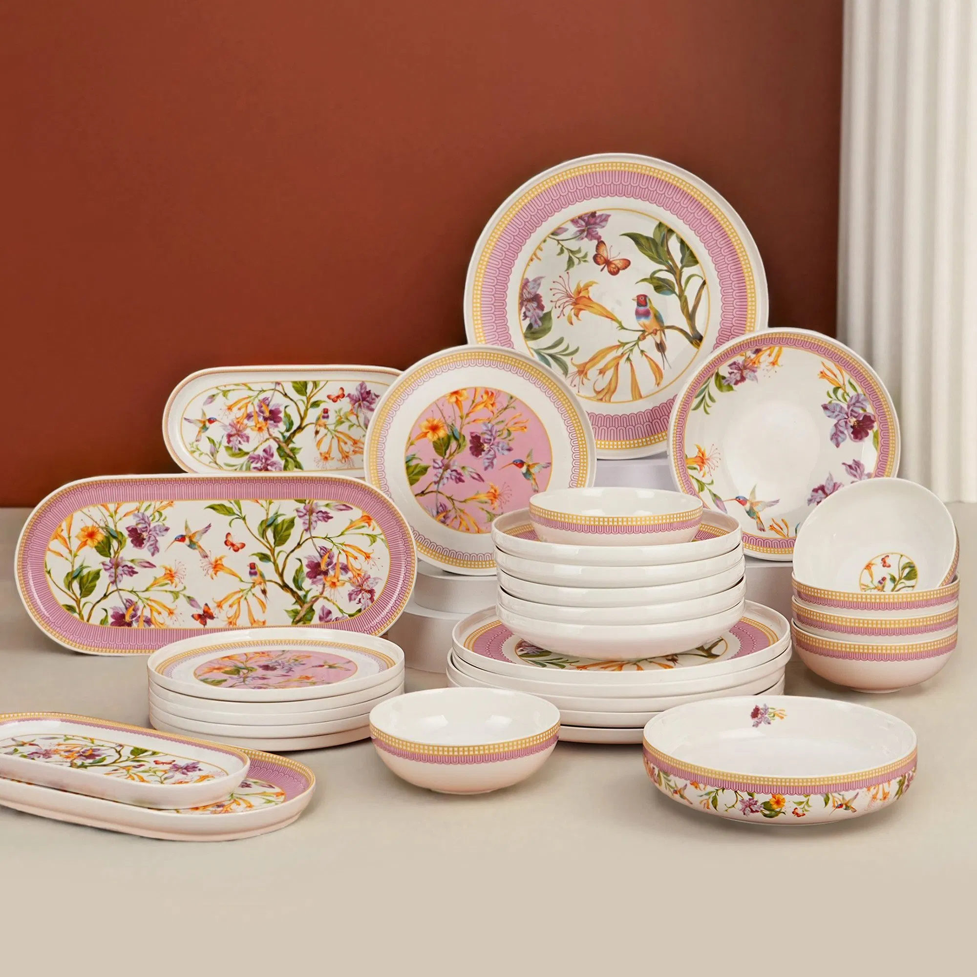 29 PCS Customized Floral Printed Personalized Logo Plates Ceramic Dinnerware
