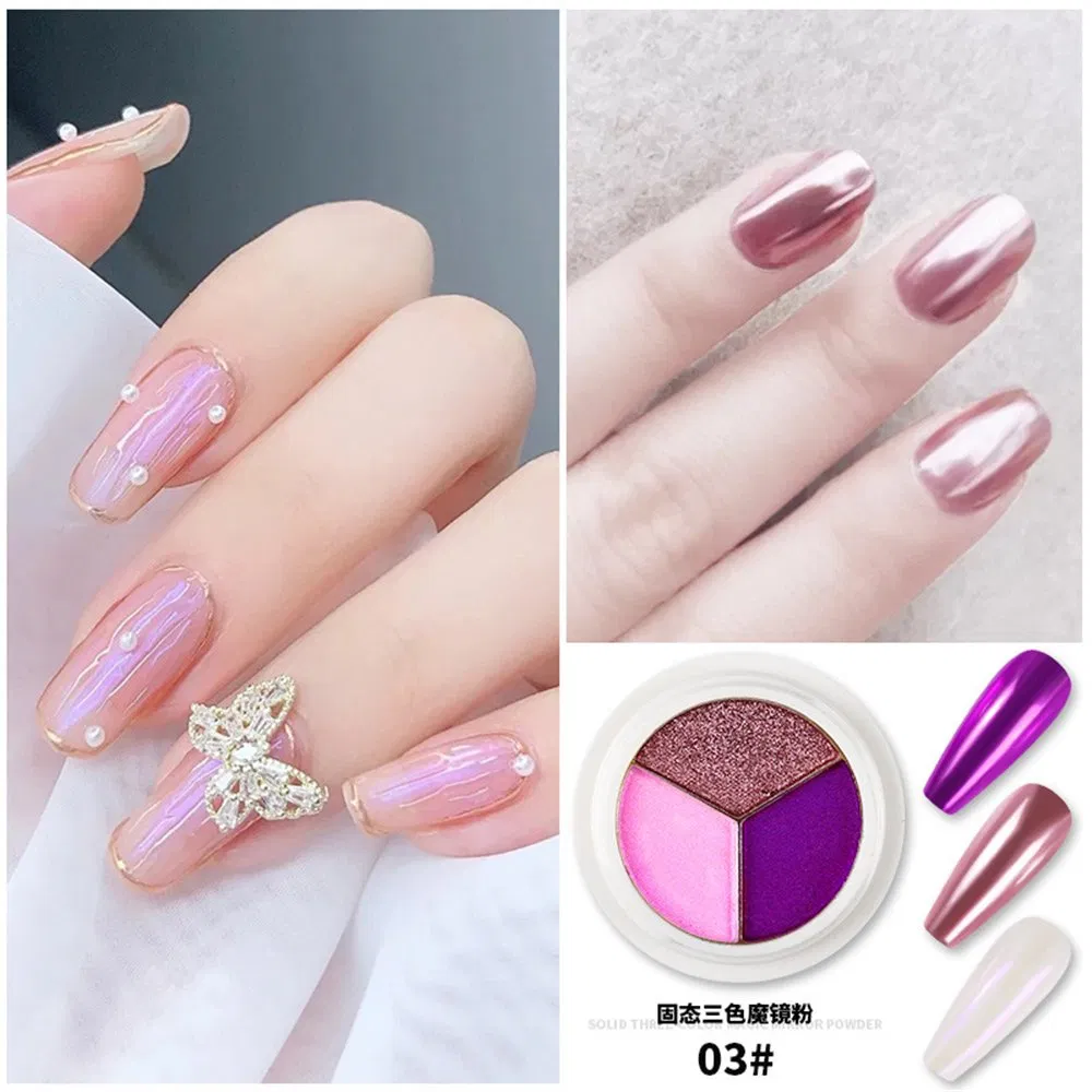 Solid Three-Color Chrome-Plated Holographic Mirror Effect Aurora Powder Nail Decoration Magic Mirror Powder