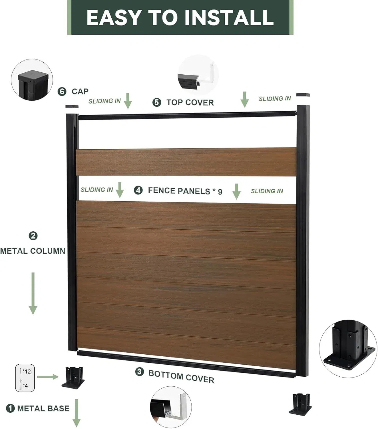 Outdoor Hollow Composite Privacy Exterior Wood Plastic Durable Waterproof UV WPC Fence