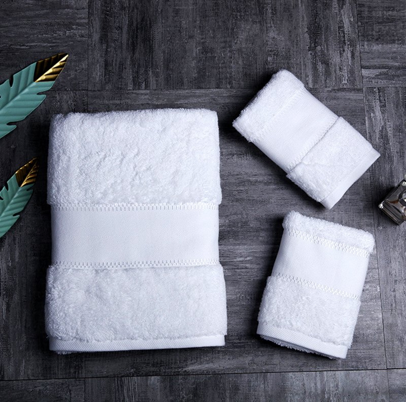Satin Band Luxury 100% Cotton Towel Set for Hotel Home SPA Gift