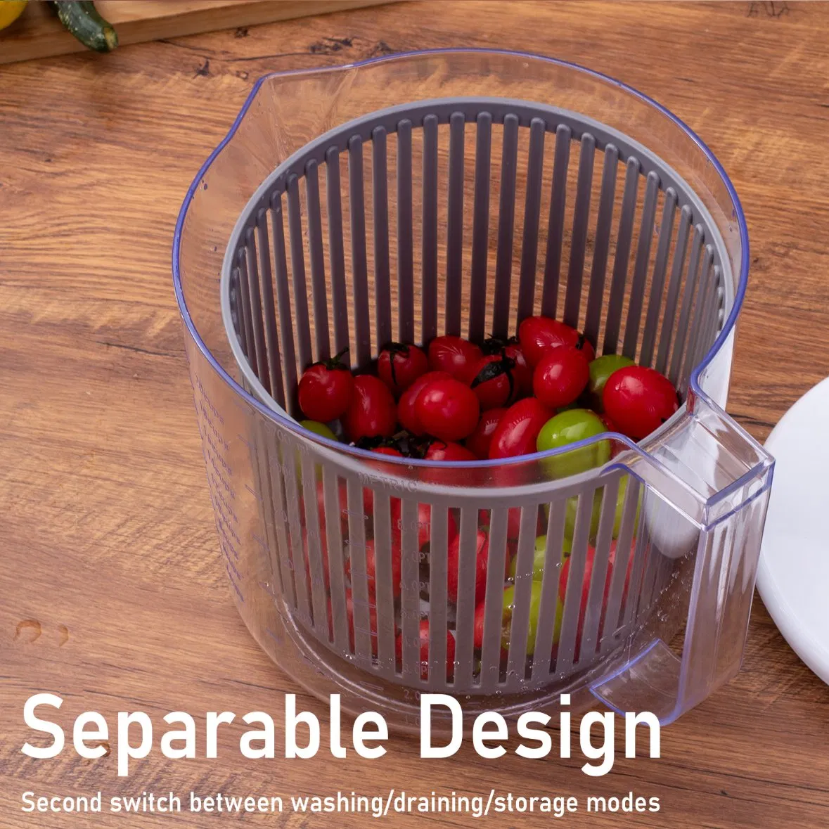 Rotating Salad Spinner, 5000ml Large Capacity Gray Vegetable Dryer